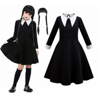 Gyermek Wednesday classic jelmez parókával 116-122 cm