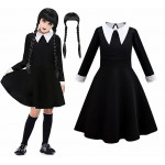 Gyermek Wednesday klasszikus jelmez parókával 128-134 L
