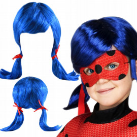 Katicabogár kék paróka fonott copfokkal 40cm